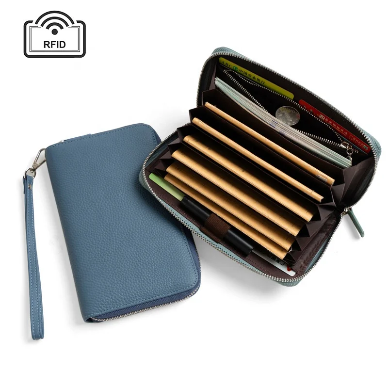 2022 large capacity bankbook case wallets RFID Blocking Genuine Leather Wallet card holder Long Clutch Checkbook passport wallet