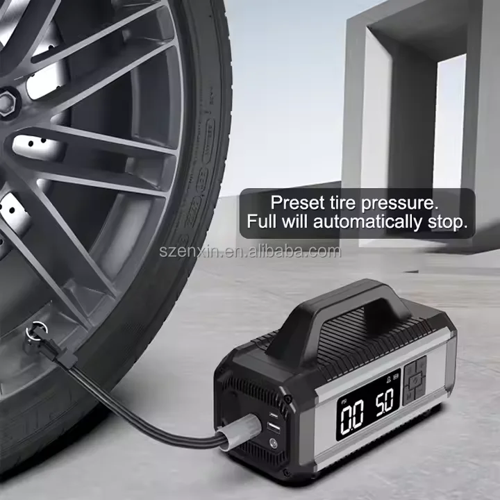 Mini Portable Wireless Electric Digital Air Pump Jump Starter Car Tire Inflator Battery Car Bike Bicycle Power Bank Included