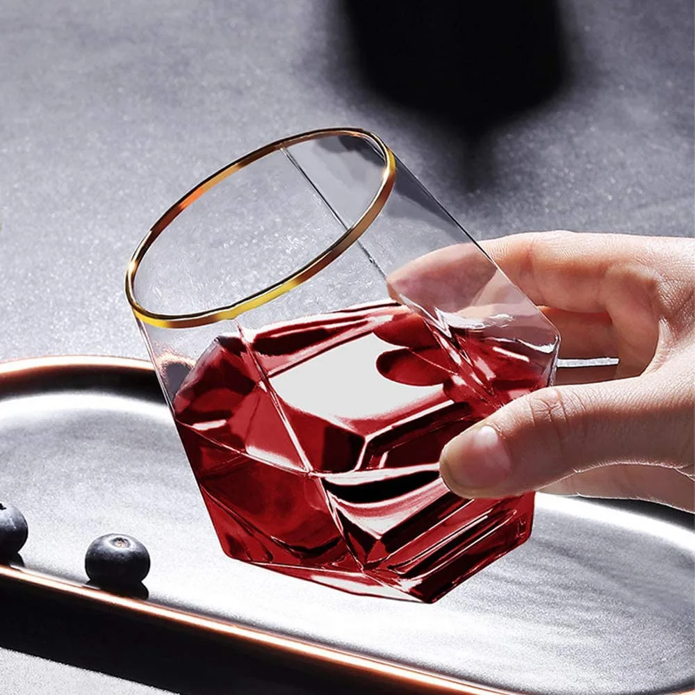 Pet 12oz Gold Rose Rim Diamond Egg Shaped BPA-Free Unbreakable Disposable Shatterproof Recycled Plastic Stemless Wine Glasses