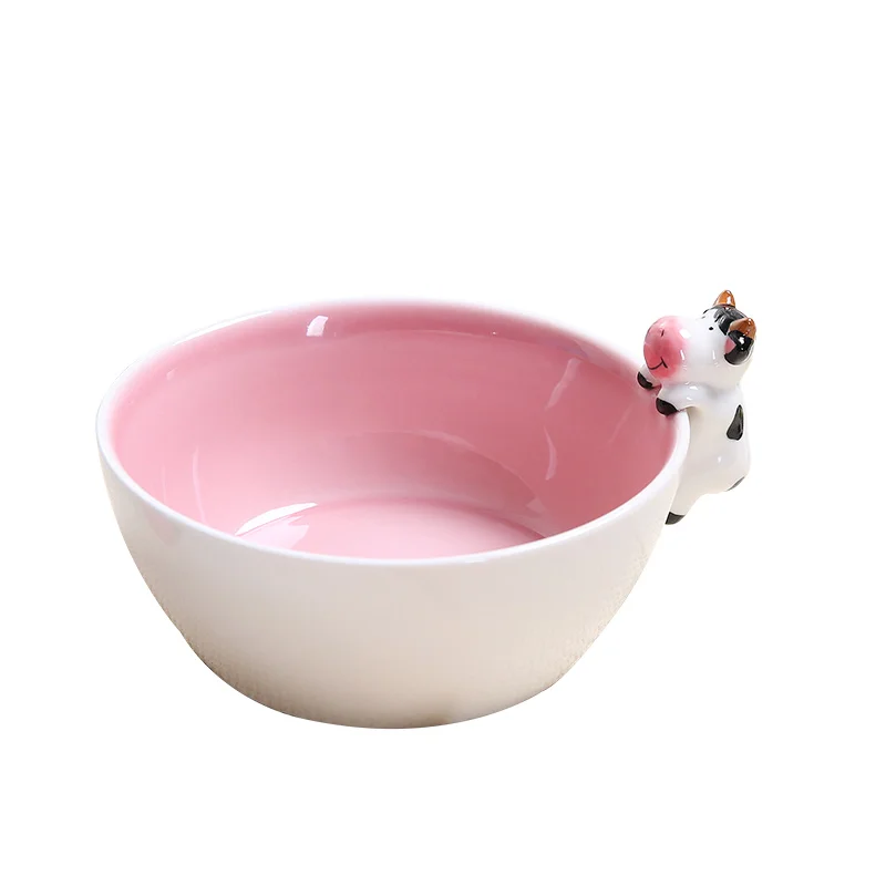 
Colorful Cartoon Ceramic Tableware Pink Dinner Unique Salad Bowl Rice Soup Noodle Surface Smooth 