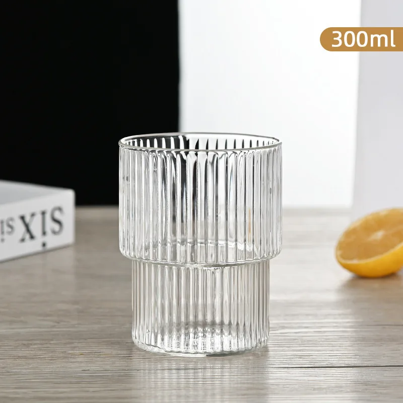 Wholesale Creative Unique Ribbed Cold Coffee Cup Reusable Glass Cups