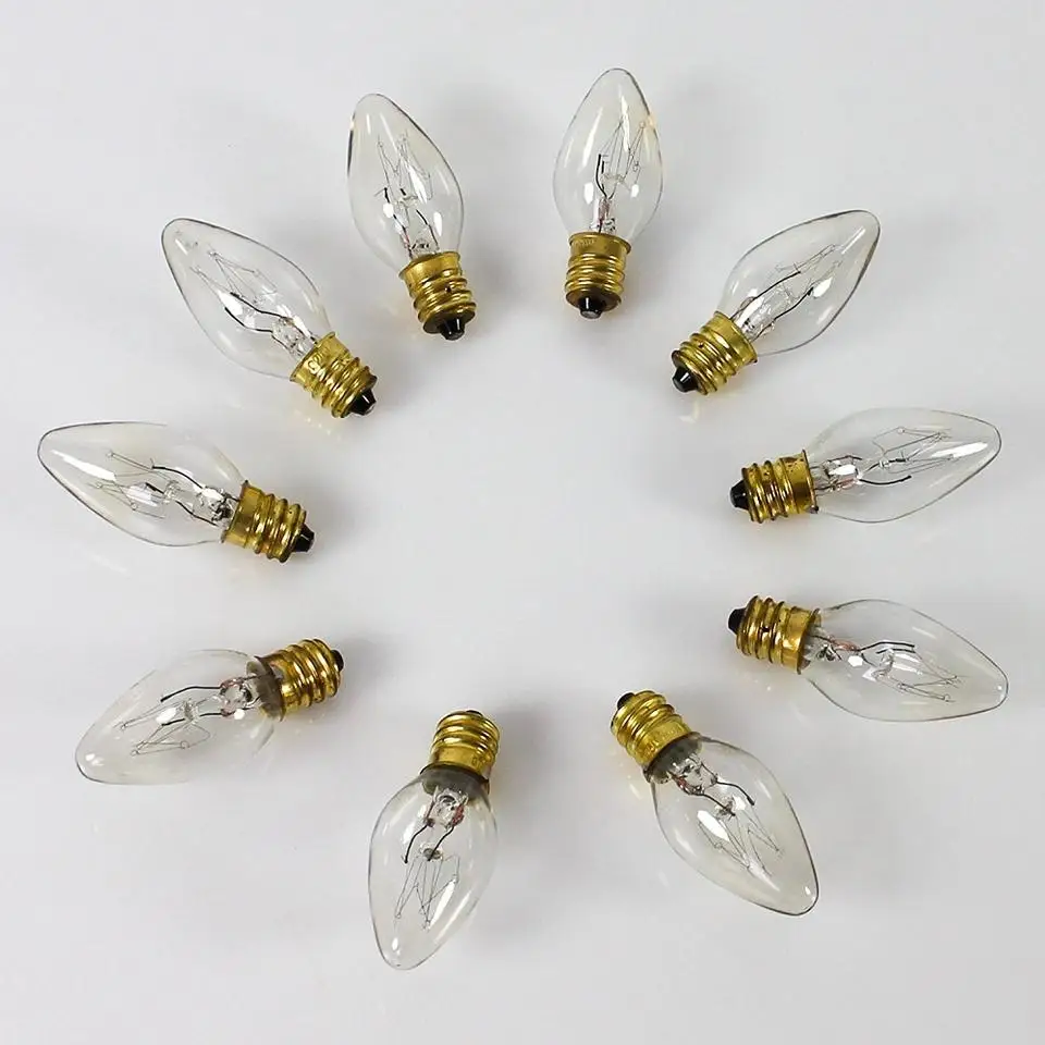 110V 220V Glass Tungsten Filament Light Lamp E12 C14 C7 C9 5W 7W 10W 15W Incandescent Clear Bulb