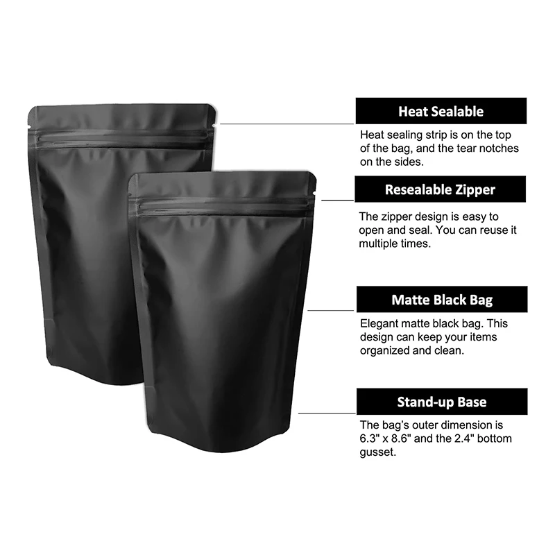 Resealable smell proof food grade matte black 355mm x 420mm 1 pound 1 lb mylar bag