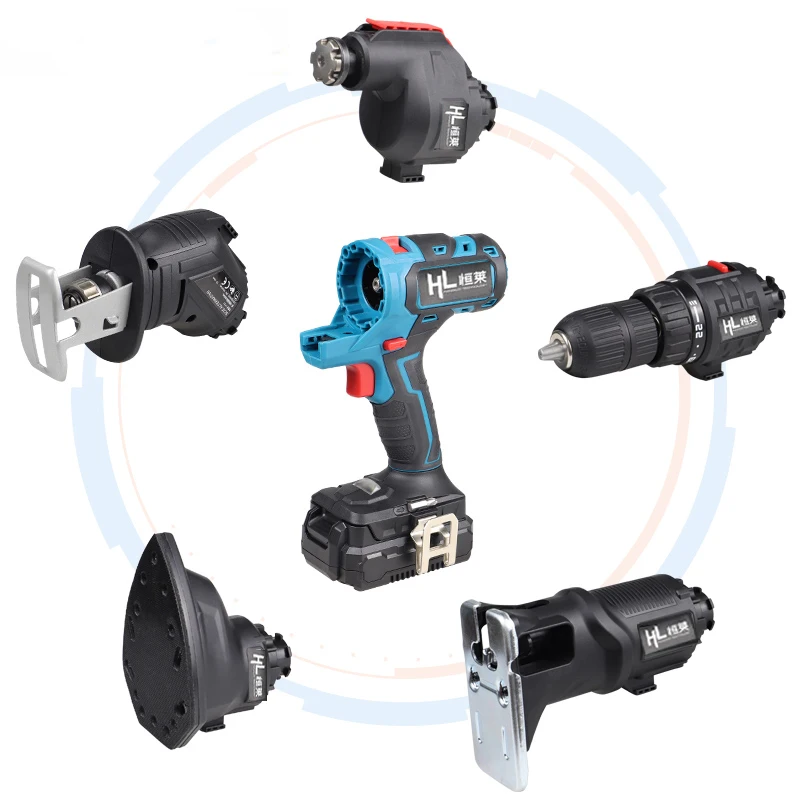 HENGLAI power tools five in one 4.0ah cordless brushless impact drill wrench Reciprocating saws 21v combo kit set