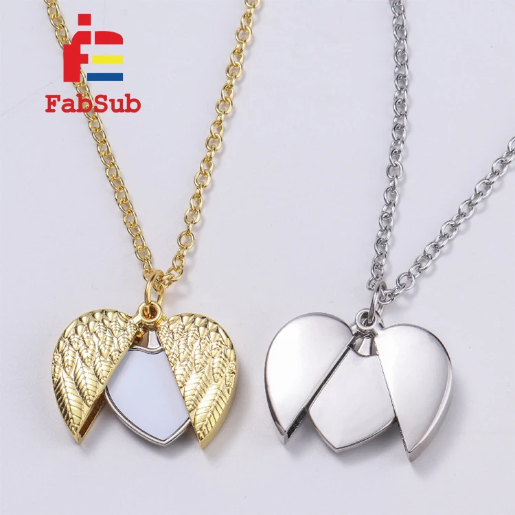 Fashion Metal Single Sided Necklace Sublimation Heart Shape Silver Gold Blank Jewelry Blanks Sublimation Pendant Necklace