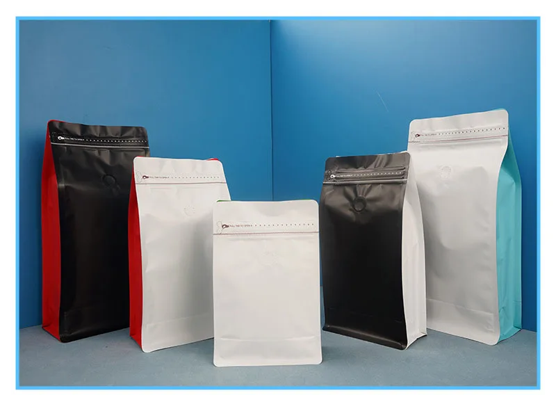 IMEE Universal Colorful Eight Side Seal Self-standing Coffee Bean Packing Bag One-way Exhaust Valve Aluminum Foil Coffee Bag