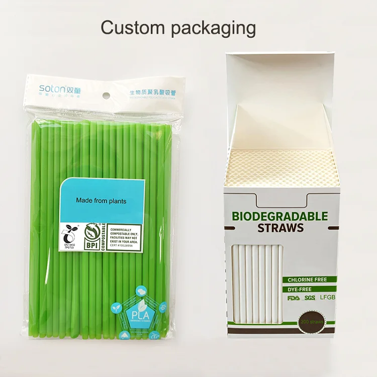 100% compostable plant-based corn starch green disposable plastic PLA straws