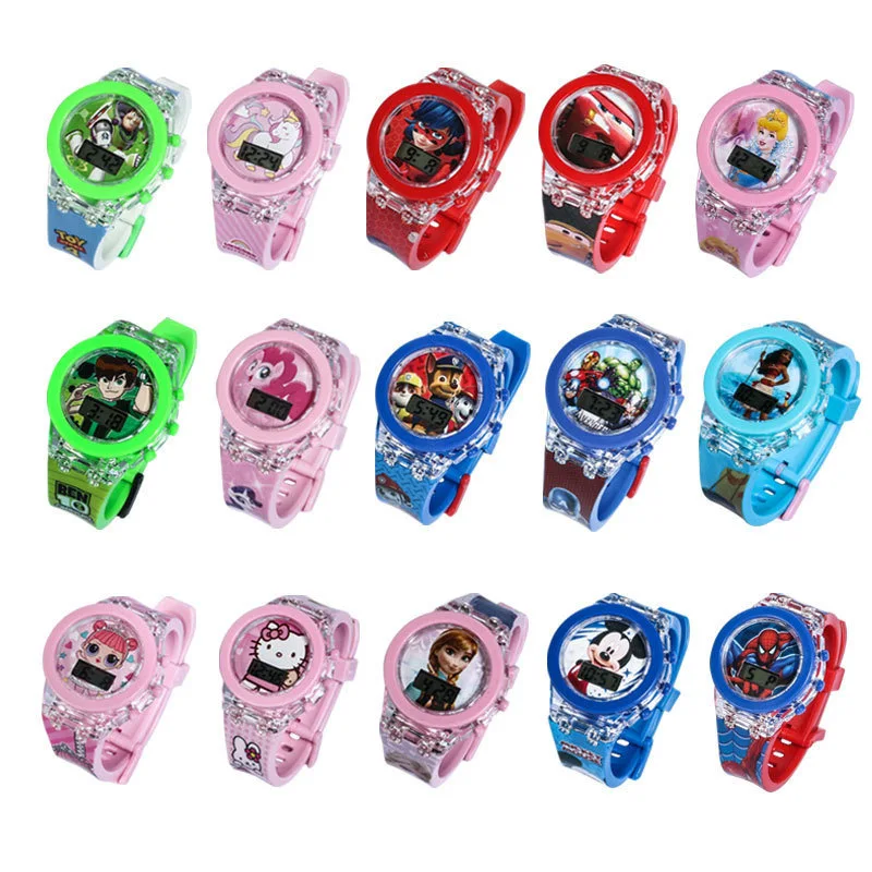 Flash Light Luminous Spiderman Children Watch Kids Watches for Boys Girls Student Clock Wristwatch Super ben 10 Elsa watch