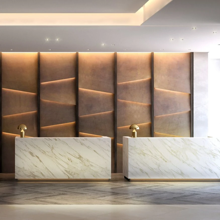 Yestone small marble stone hotel bar counter cashier counter table granite reception desk white and gold reception desk