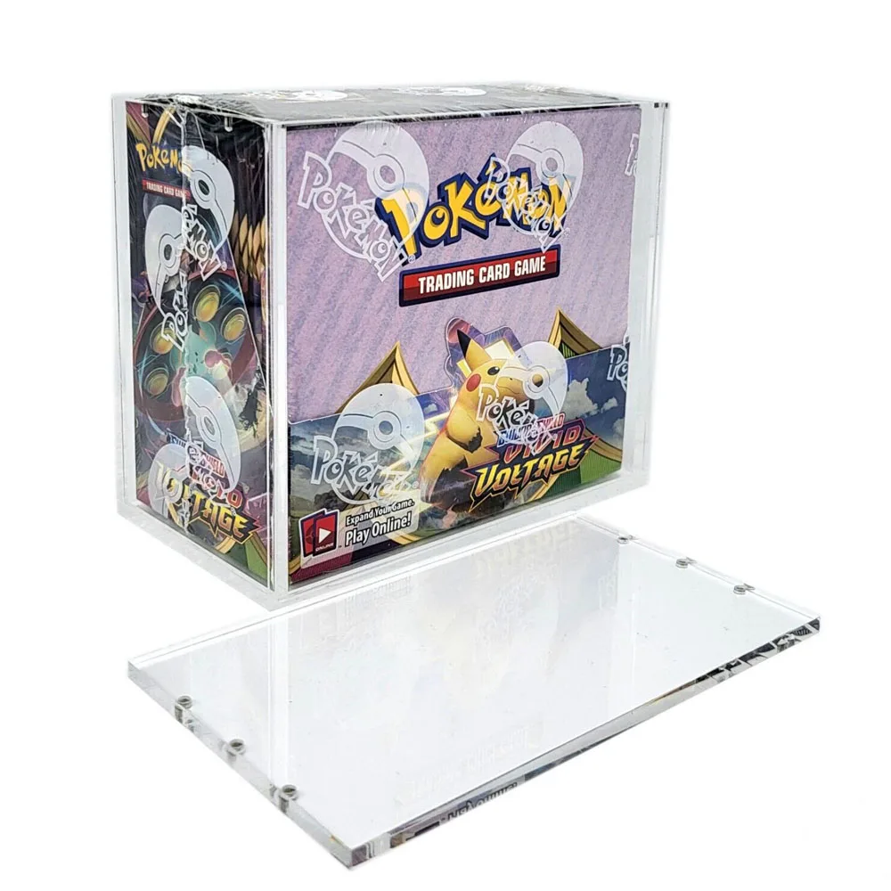 Mingshi  Custom Clear pokemon etb acrylic case Magnetic Lid Acrylic Pokemon Booster Box Display Case For Elite Trainer Box