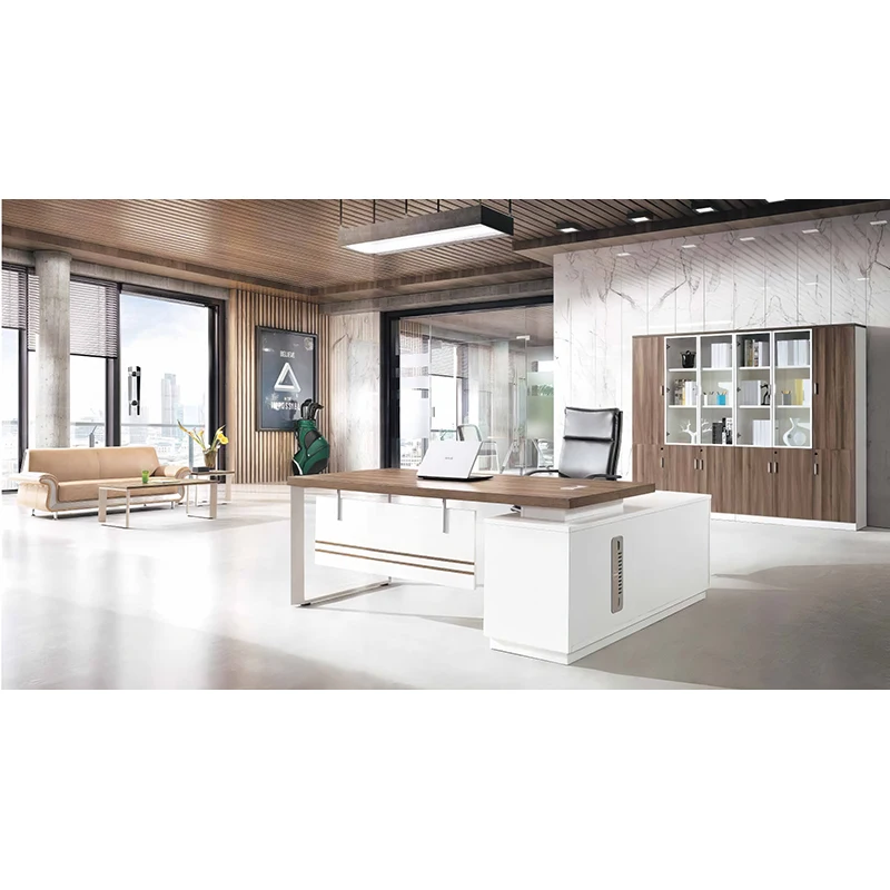Office Furniture Wooden CEO L shape Wooden Modular Metal Boss Director Executive Desk with Side Cabinet