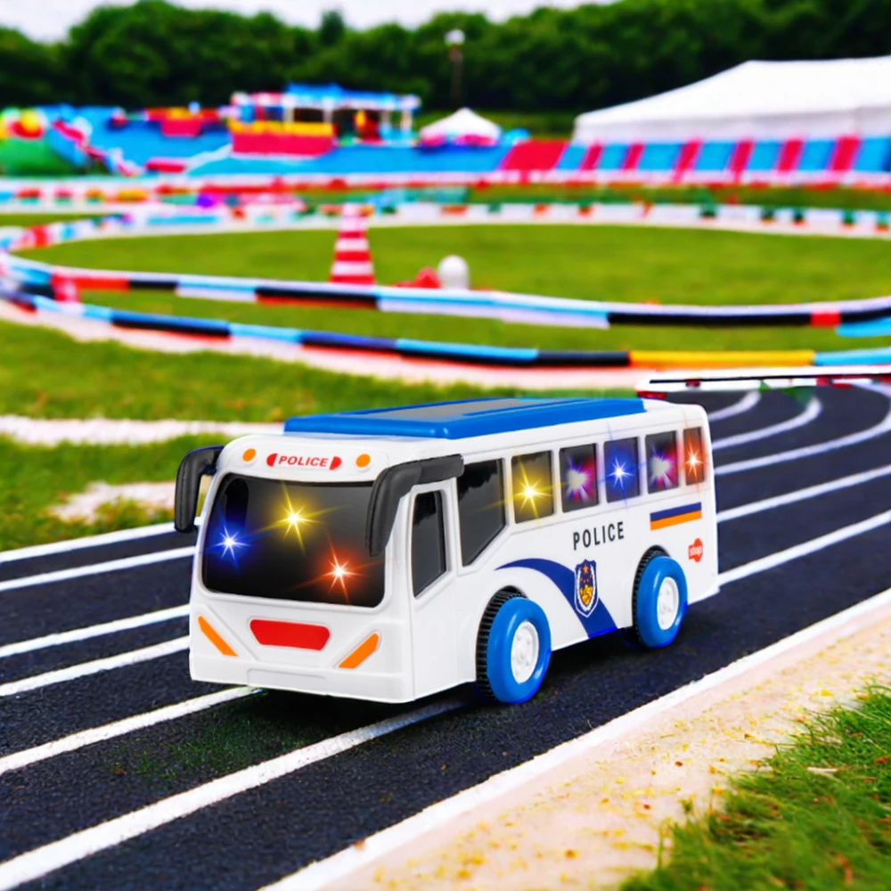 3D Yellow School Bus Toy for Kids Unisex Plastic Electric Friction Power with Light & Sound Simulation Function Car Type Bus