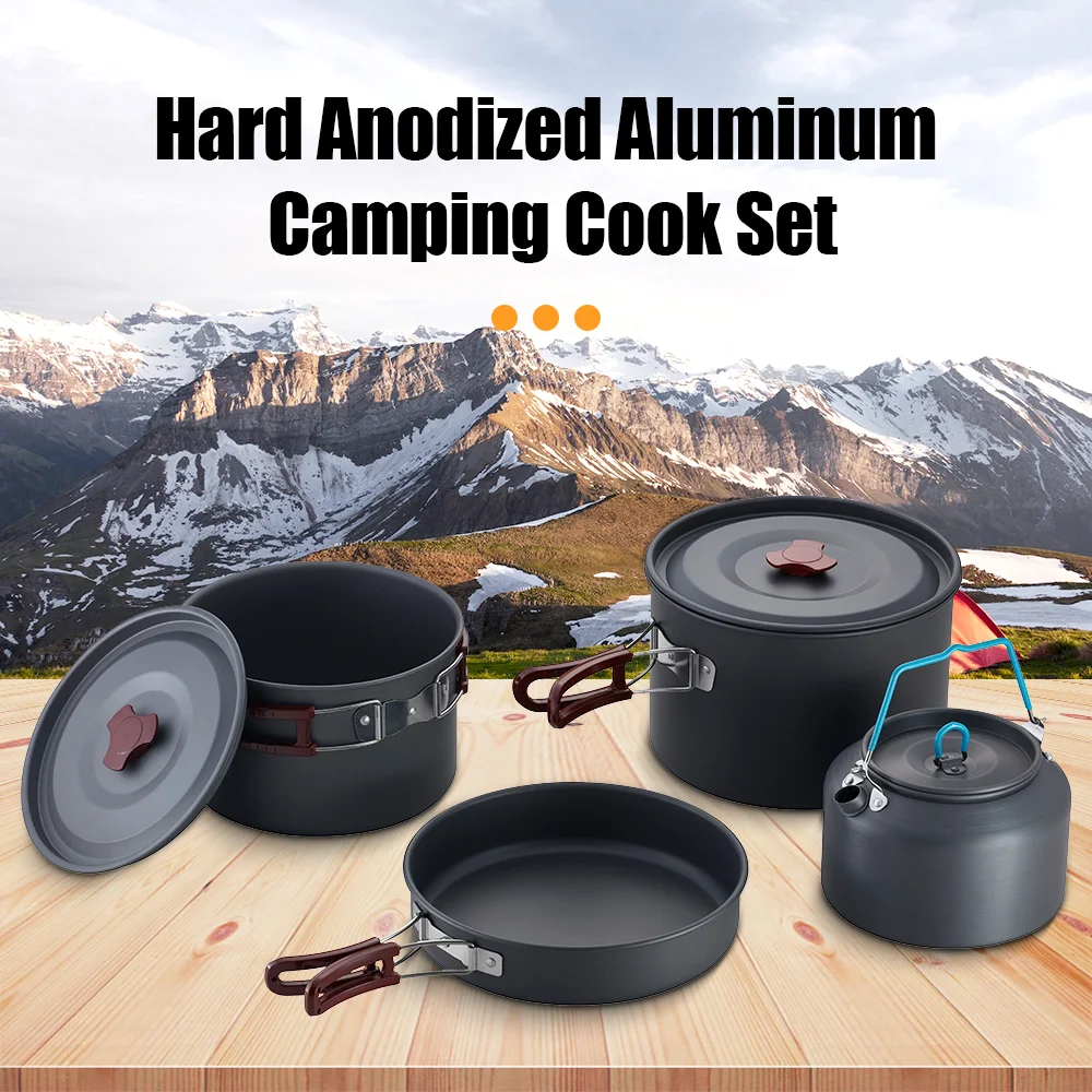 Camping Cookware Mess Kit for Outdoor Camp Cooking Set Kettle Pot Pan Soup Spoon for Hiking Picnic Backpacking
