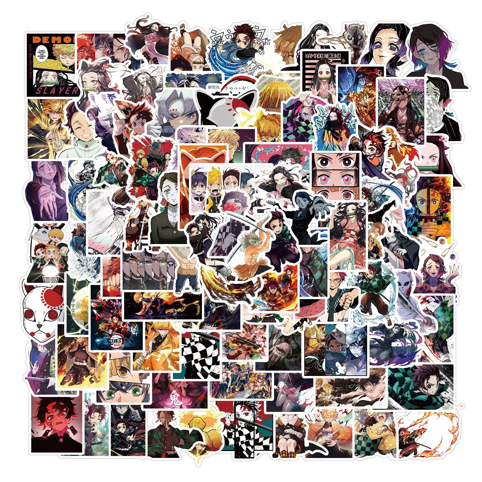 100Pcs Hot Sale Japanese Cartoon Vinyl Decorative Sticker For Laptop Wall Car Hunter x Hunter Demon Slayer Anime Stickers