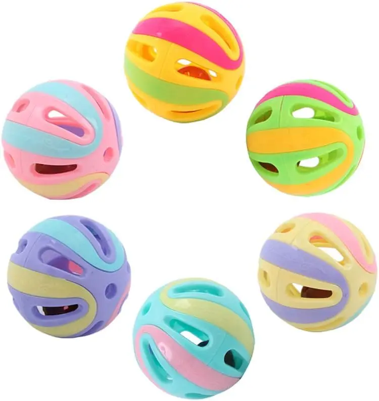 Pet Toys Hollow Plastic Pet Cat Colourful Ball Toy With Small Bell Lovable Bell Voice Plastic Interactive Ball Tinkle Puppy Play