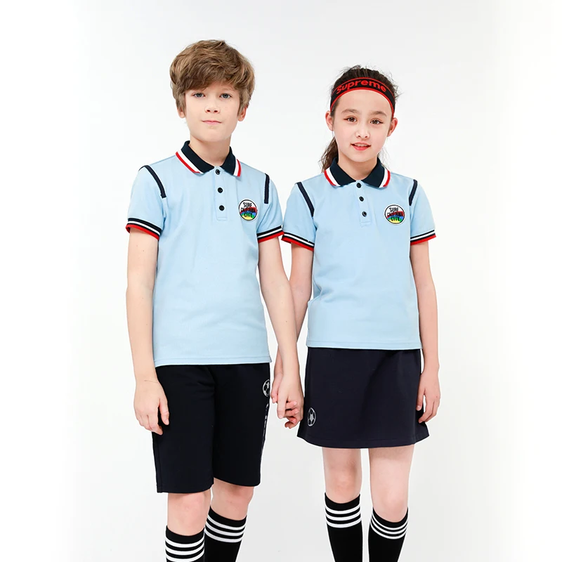 OEM Primary Middle High School Uniforms solid sports track suit wear for students polo shirts tipped collar and