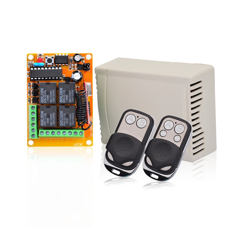 4 Channels 433Mhz Wireless RF Relay Remote Control Switch 2pcs Transmitter with Receiver for Garage Door Motor