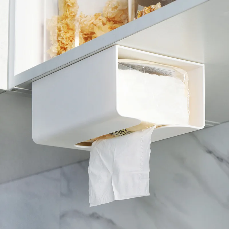 
Wall Mounted Self Adhesive Tissue Box Napkin Holder Plastic Garbage Bag Dispenser Storage Rack Kitchen Hanging Organizer 