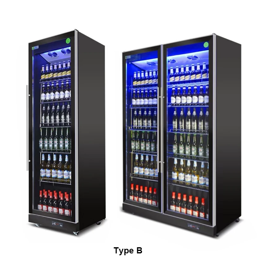 Upright 3 door glass door Air cooling beer display chiller beverage fridge drink cooler for supermarket bar