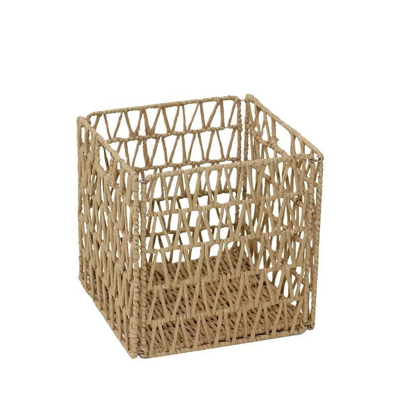 Woven Storage Box Home Organizer for Clothing Toys Accessories Hang Tag Custom Iron Wire Baskets Cube Paper Rope Basket