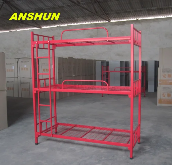  Красочная Детская школьная мебель для общежития дешевая трехъярусная кровать розового цвета