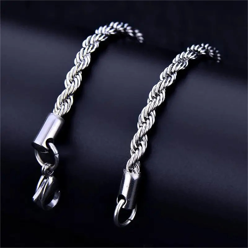 Fashion Jewelry Hiphop 18K Gold Plated Twisted Rope Chain Bracelets Stainless Steel Twist Chain Bracelet for Men Women