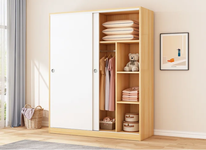 Simple Modern Sliding Door Wardrobe Panel Wardrobe Wood Living Room Storage Cabinet
