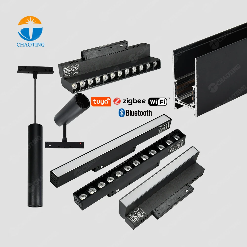 High Cri Anti-Dazzling LED Magnetic Track Lighting Lamp 48V DC Surface Mounted Magnetic Rail Linear Light Black Color 6W 12W 18W