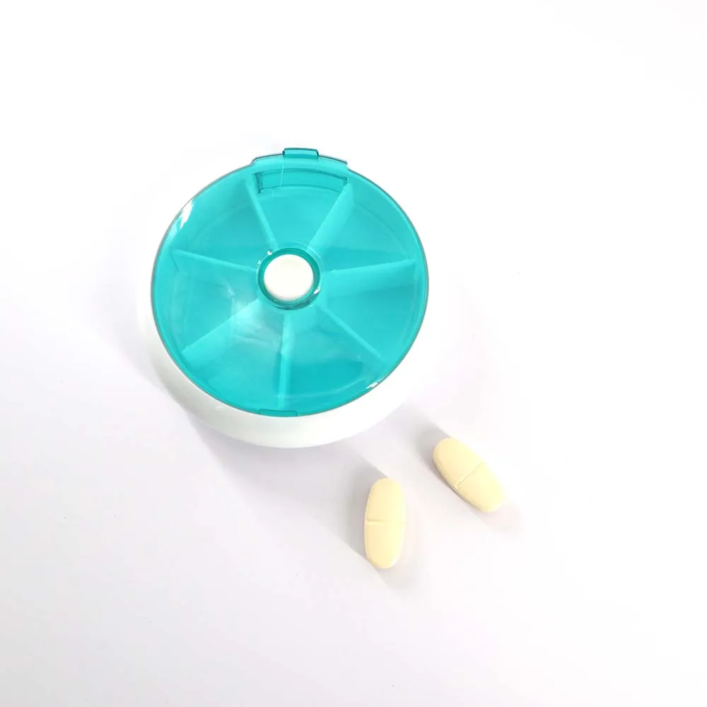 Custom Branded 7 Days Pill  Dispenser Travel Pocket Pill Box Round Rotatable Plastic Storage Container