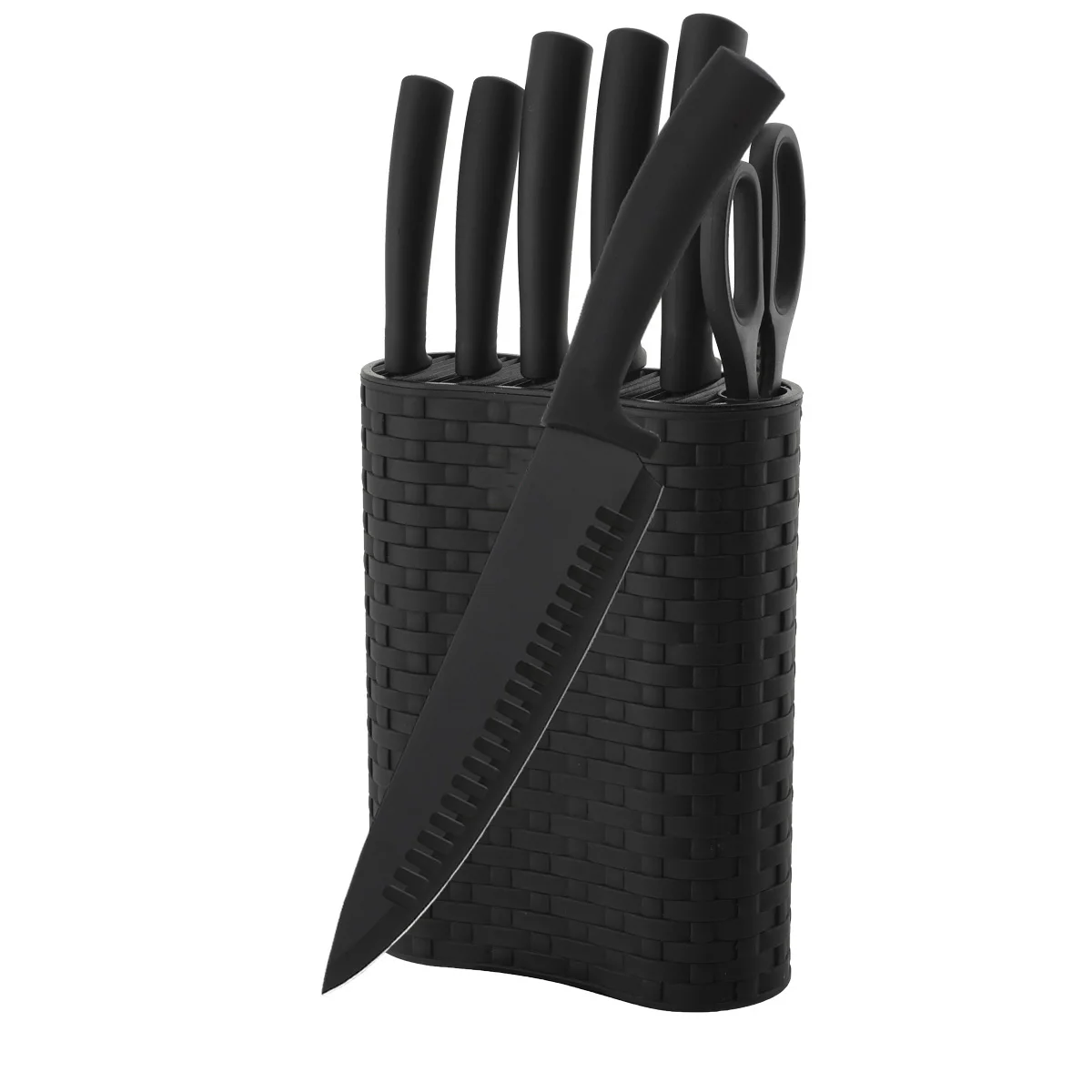 
Professional New Design Black Coating Blade TPR Handle 7 Pieces Kitchen Knife Set with PP Block 