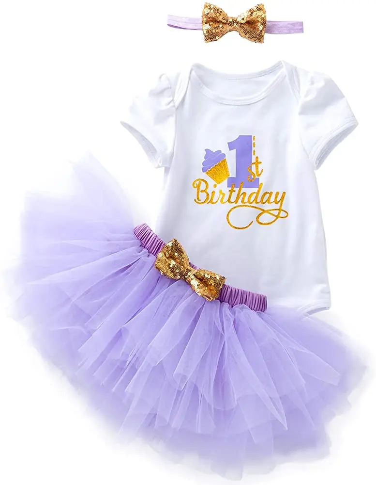 Baby girl tutu skirt set newborn toddler birthday outfits headband romper set baby tulle lace dress