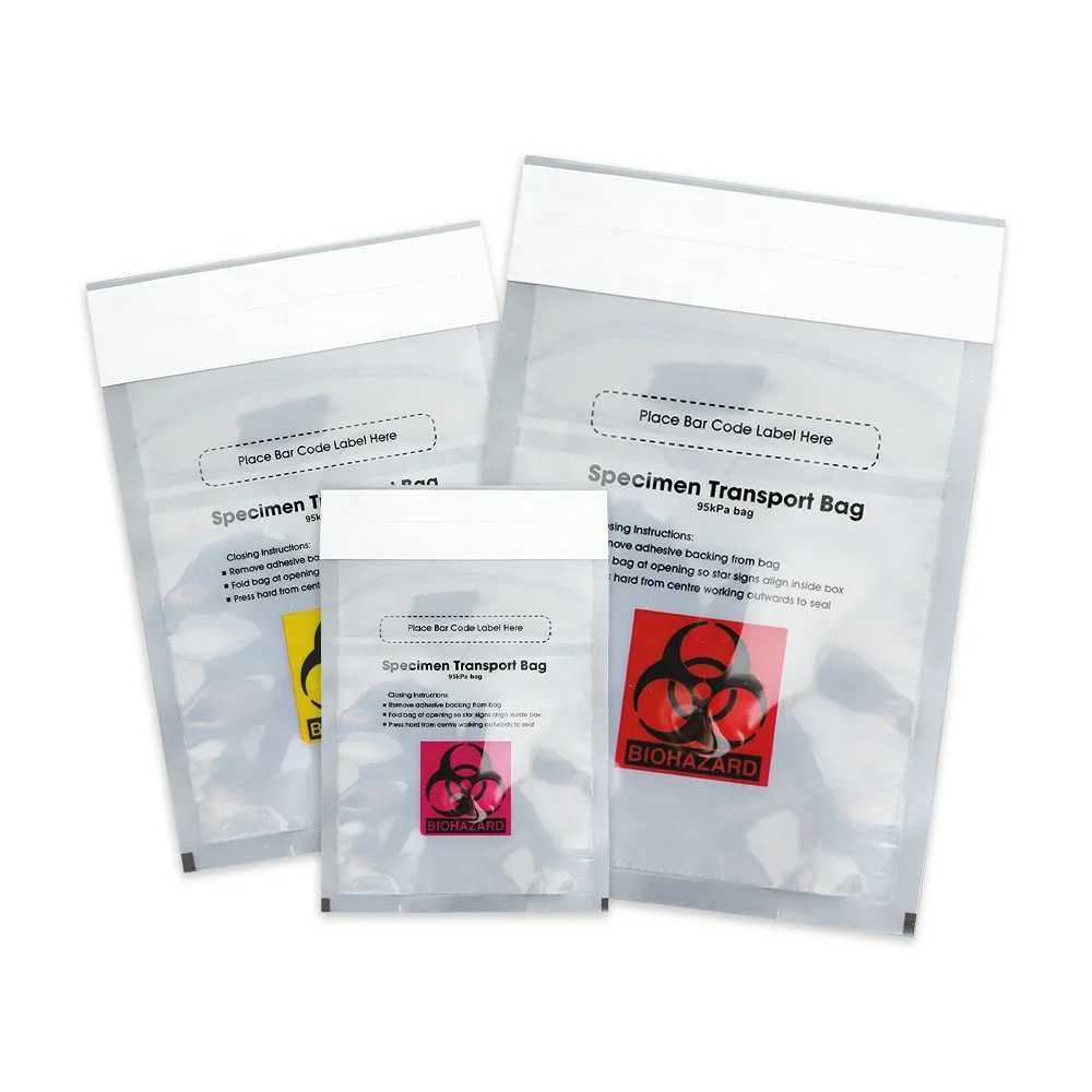 Hot Sale LDPE 95kpa Absorbent Specimen Transport Bag Bio Hazard Zipper Bags for Lab & Hospital Medical Use PE Plastic Packaging