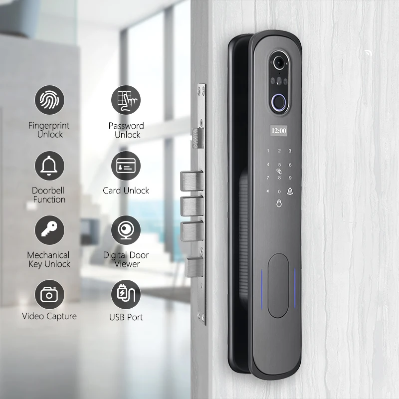 Eseye Smart Home Automatic 3D Face Recognition Tuya Wifi Fingerprint Smart Door Lock Cerradura de puerta inteligente