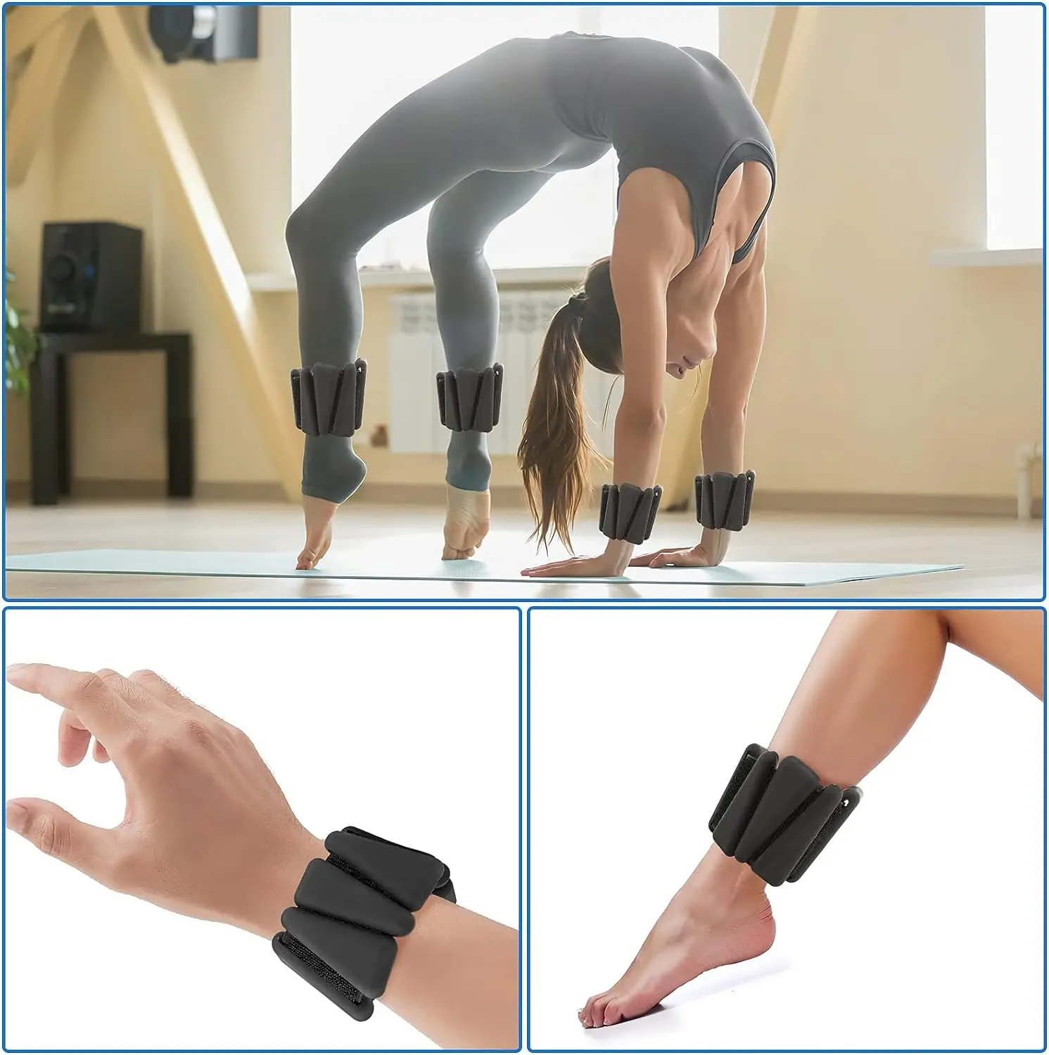 Gym Fitness Heavy Black Ankle Weights Silicone Steel Wrist Weighted Bangle Free Weights Accessories for Yoga Pilates Studio