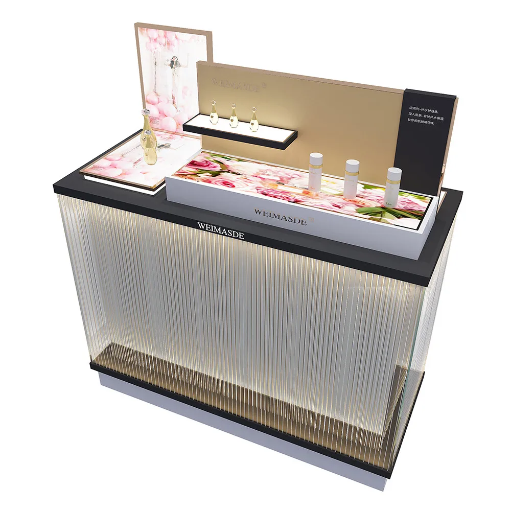 Customize Cosmetic Display Stand Counter top Cosmetic Perfume Shop LED lighting Display Cosmetic Shelves For Shops