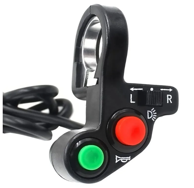 Motorcycle Electric Bike/Scooter Light Turn Signal&Horn Switch ON/OFF Button W/Red Green Buttons 22mm Dia Handlebars