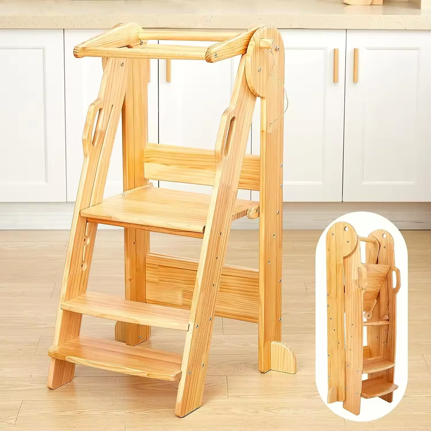 Addreen Ladder Chair Wooden Folding Kitchen Helper Step Stool Ladder for Toddlers  Wood Children Standing Learning Tower