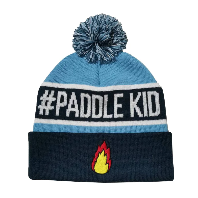 Custom Beanie/100% Acrylic Your Own Embroidery Logo Jacquard Letter Knitted Beanie Hat Custom Winter Hat With Pom Pom