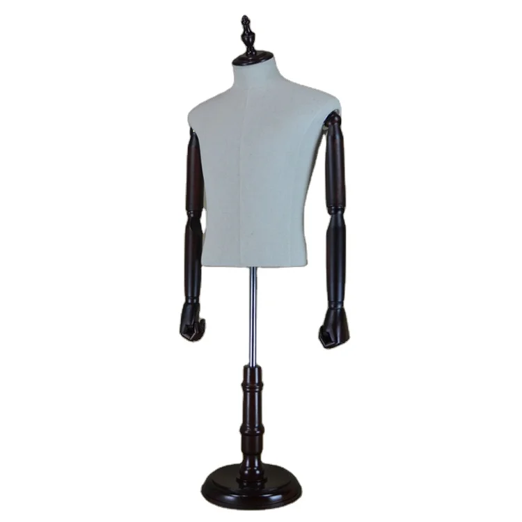 Adjustable Wooden Arms  Half Body Man Mannequin Male Torso Maniquies for Clothes Display
