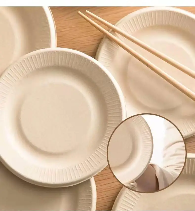 Factory Price Disposable  Eco-friendly  Biodegradable Unbleached Bagasse  Paper Plate For Birthday Party