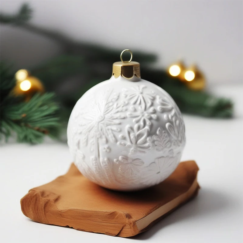 Custom unique christmas hanging decor bauble wholesale handwork christmas Tree emboss ceramic ball ornaments