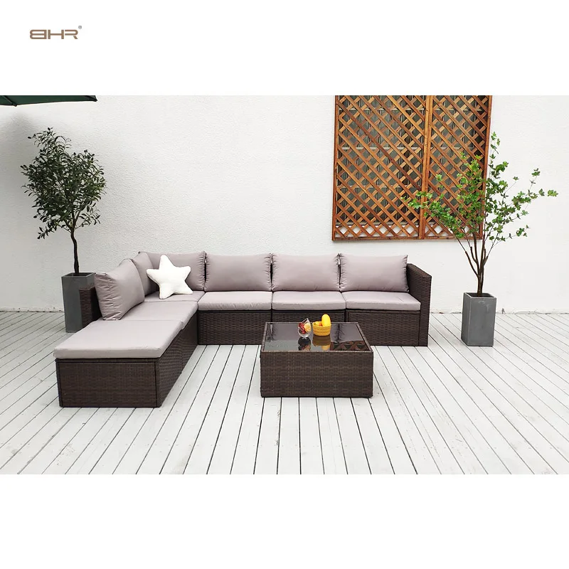 BHR 7 Piece Wicker Rattan Furniture Garden Sofa Weave Rattan Outdoor Sofa Set