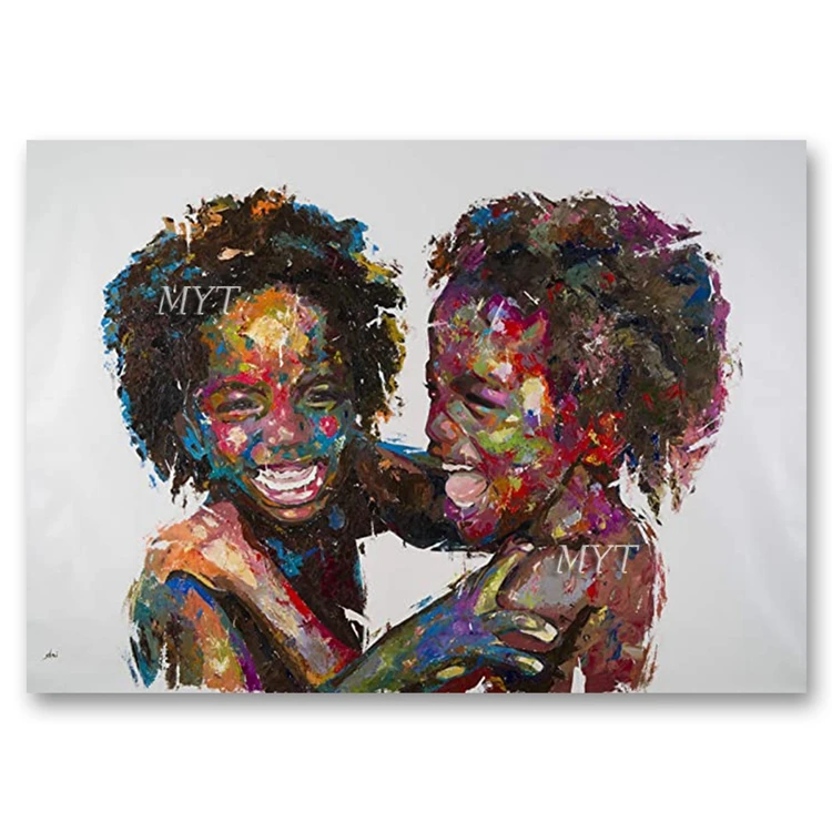 
Modern Textured Canvas Wall Art African Children Portrait Art Wall Oil Painting Set 