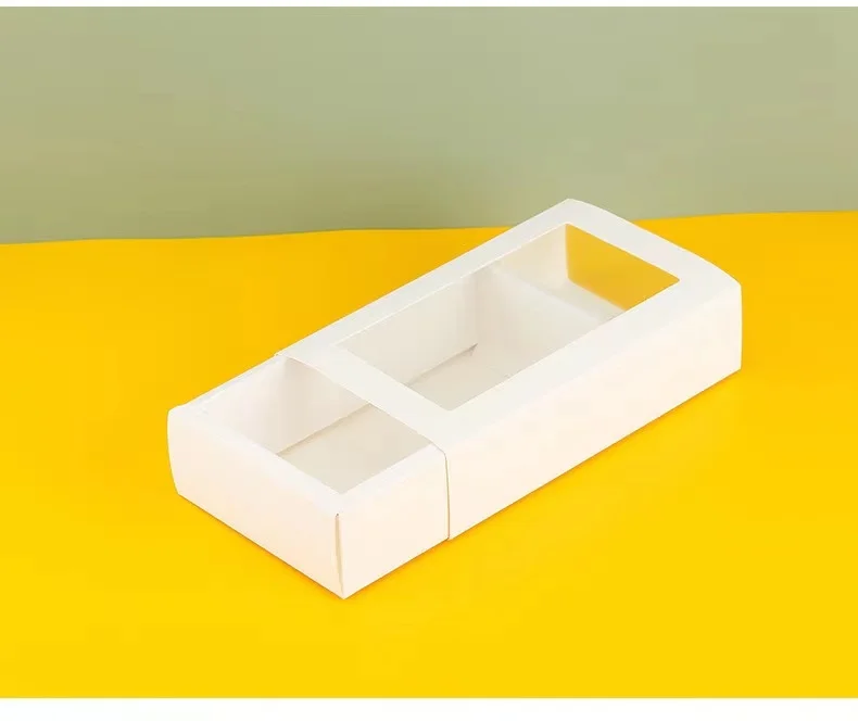 Wholesale Rectangular Macaron Cookie Box Donuts Dessert Food Bread Kraft Paper Transparent Window Paper Box Dessert Baking Box