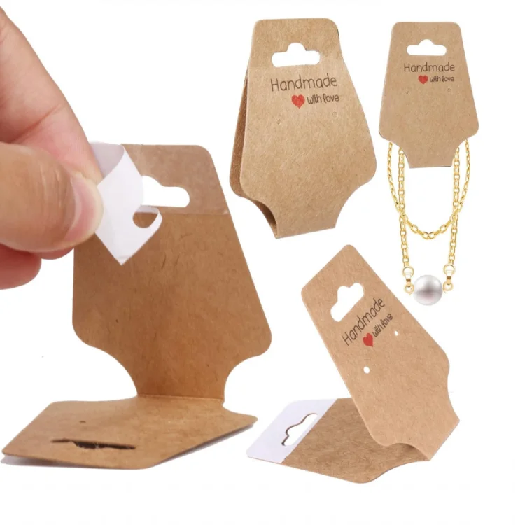 100PCS Earrings Jewelry Packaging Display Cards Self Adhesive Sturdy Kraft Paper Necklace Holder Cards  for Small Business