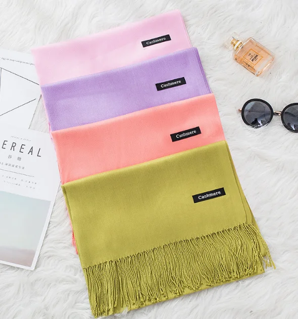 tassels pashmina plain long scarf solid color cashmere muslim shawls hijab winter women scarves scarf HW352