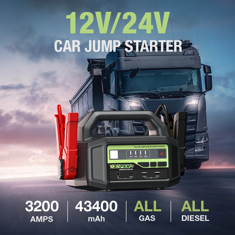 yesper Monster N2 jump starter strong power 43400mAh battery capacity 12V 24V car starter for truck
