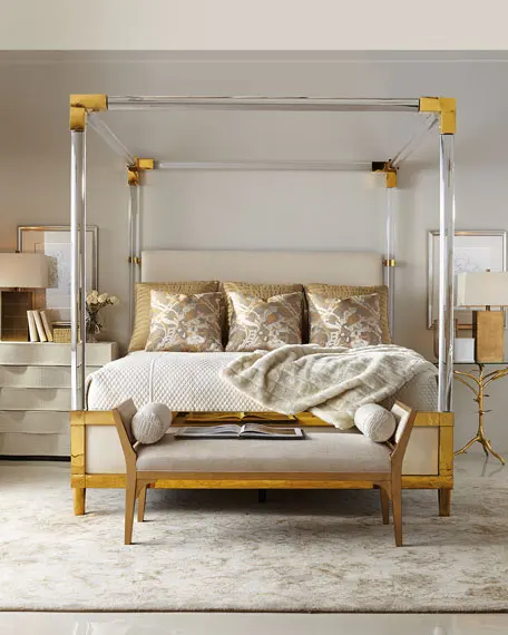 
New 2021 Factory price modern design acrylic transparent canopy bed frame Lucite Bedroom Hotel bed 