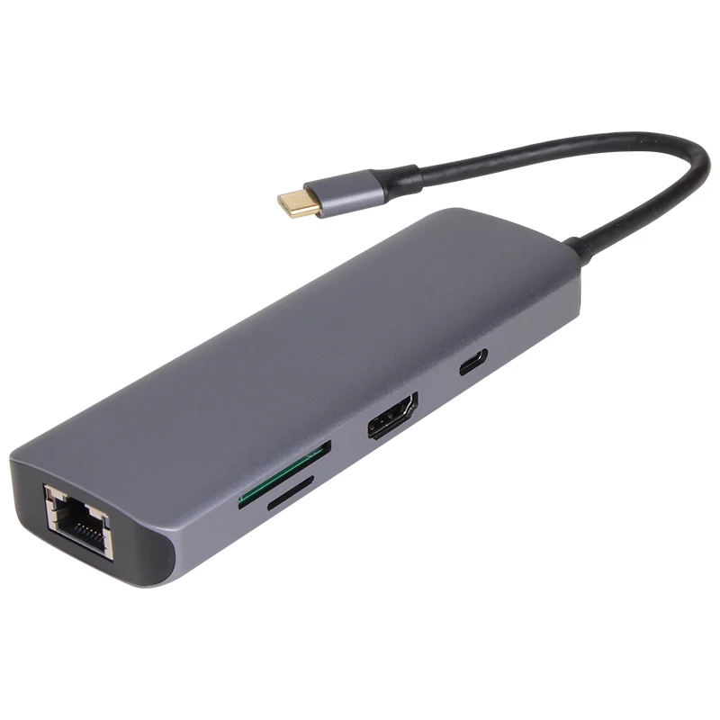 USB Type C HUB Docking Station Multi-function Adaptor 8 In 1 with HDMI USB3.0 RJ45 PD Power Dock