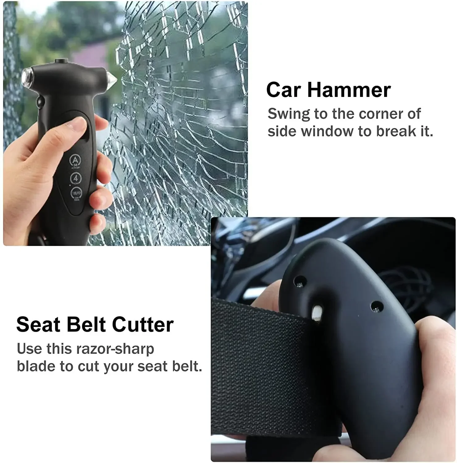 4 Settings Multi Functional Rescue Tool 5 in 1 Digital Tire Pressure Gauge with safety hammer